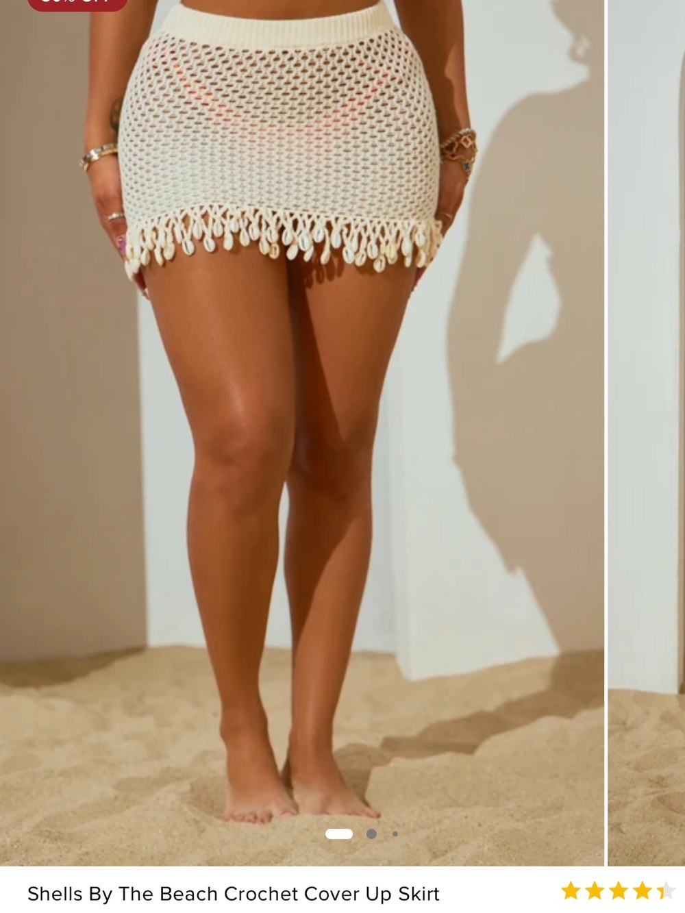 Fashion Nova Shell-Trim Crochet Cover-Up Skirt - Cream